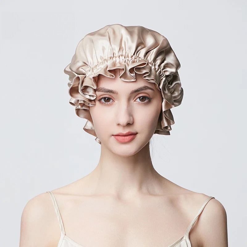 19 Momme 100% Mulberry Silk Sleep Cap – Double-Layer Hair Bonnet for Frizz-Free Hair