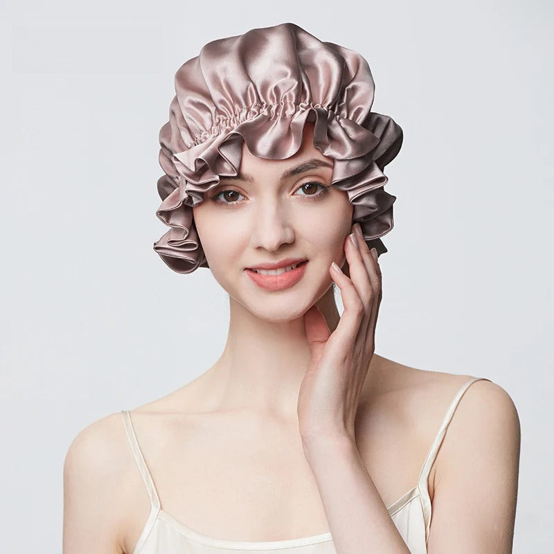 19 Momme 100% Mulberry Silk Sleep Cap – Double-Layer Hair Bonnet for Frizz-Free Hair