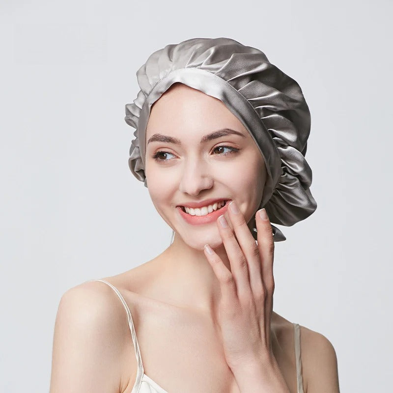19 Momme 100% Mulberry Silk Sleep Cap – Double-Layer Hair Bonnet for Frizz-Free Hair