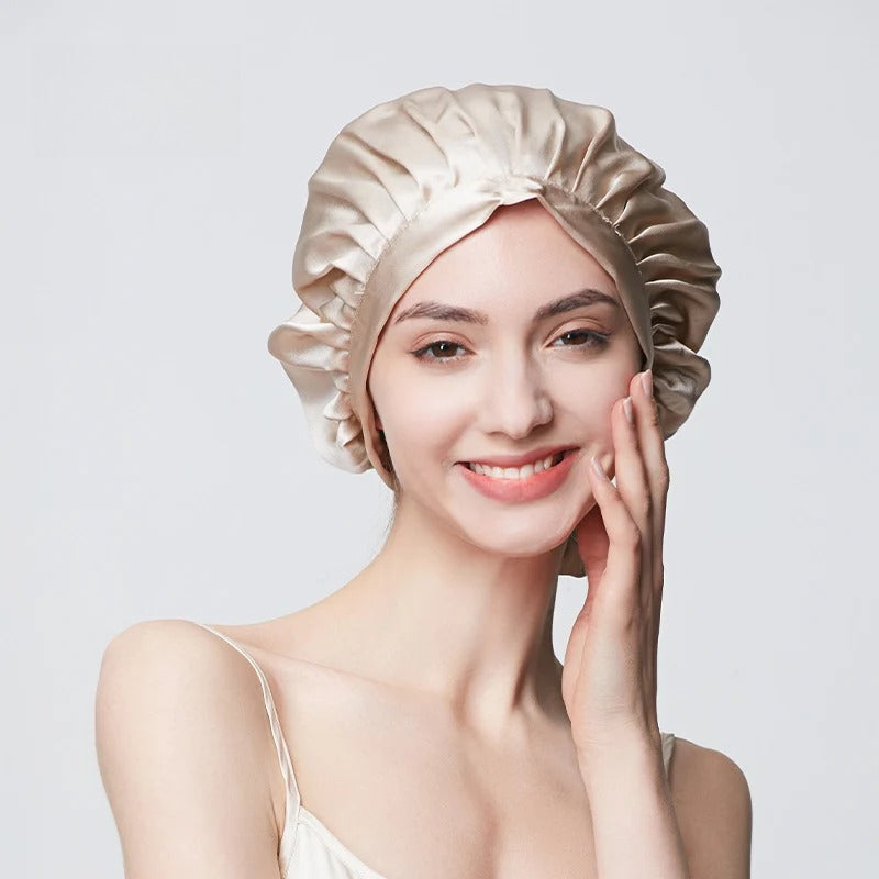 19 Momme 100% Mulberry Silk Sleep Cap – Double-Layer Hair Bonnet for Frizz-Free Hair